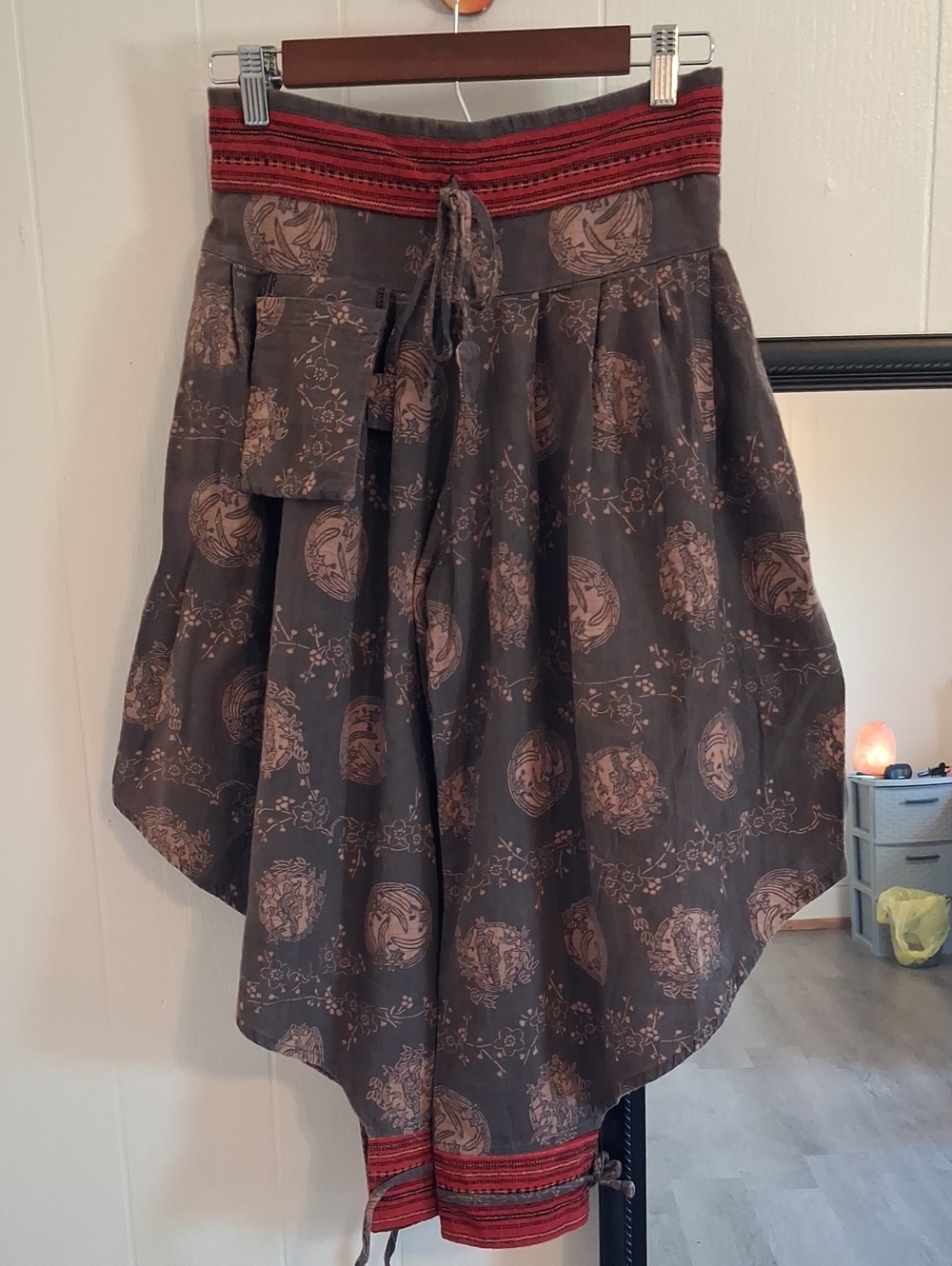 Boho Harem Pants Brown Tan Red Adjustable Leg/ankle
